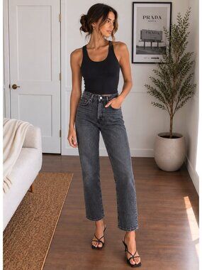Levi’s Premium Ribcage Straight Ankle Jeans 24 Feelin Cagey Black $98